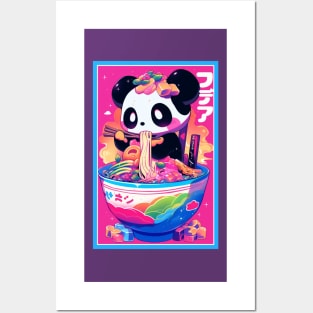 Anime Cute Panda eating Ramen | Cute Anime Panda Kawaii Design Posters and Art